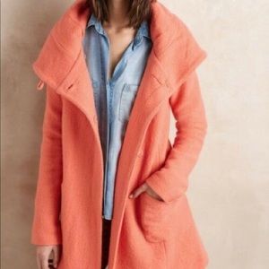 Anthropologie 100% Wool Orange Sweater Coat by Moth Size S